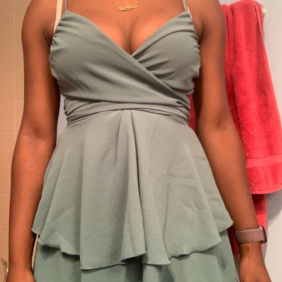 Lucy in the sky - “Shelby Ruffle Baby Doll Romper in Teal” dress - Picture 5 of 6